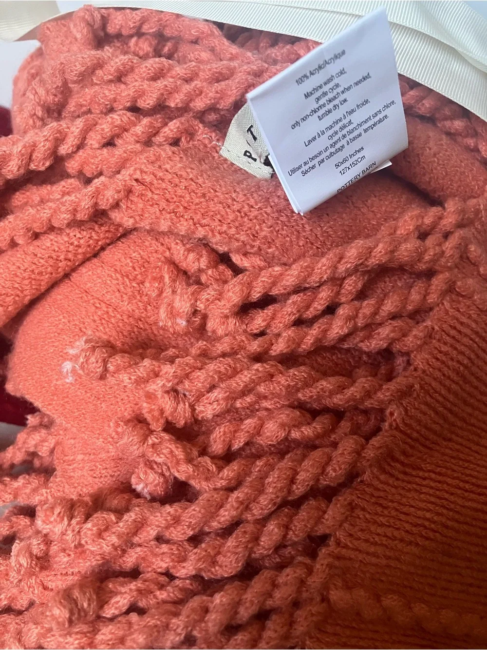 Pottery Barn Abbot Throw Blanket 50x60 Orange Terracotta Apricot Fall Knit NEW.